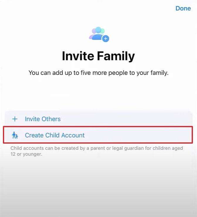 tap create child account 