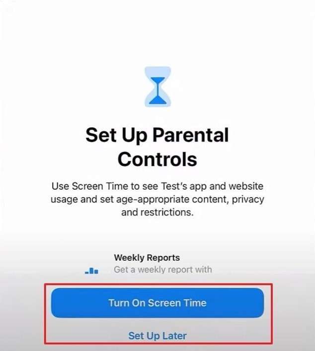 press turn on screen time