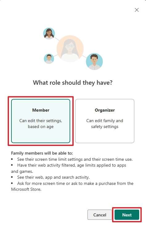 select the member option