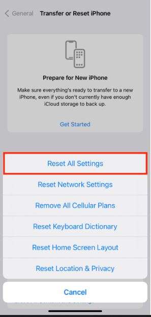 Reset All Settings might fix your screen time not working problem.