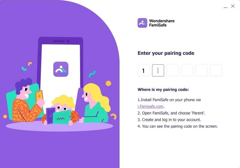 enter pairing code on kids device 