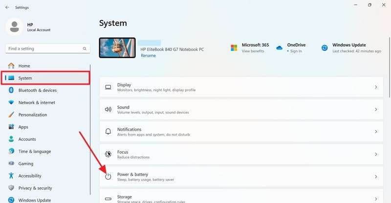 access power & battery settings 