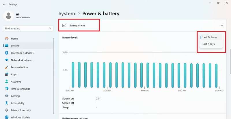 click battery usage 