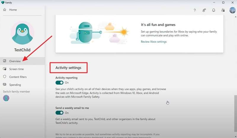 toggle activity reporting 