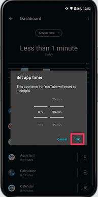 Click on App Timer to set the app time limit duration.