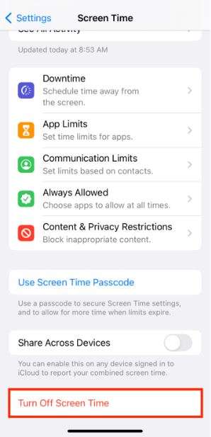 Turn on and off your screen time option from your device settings.