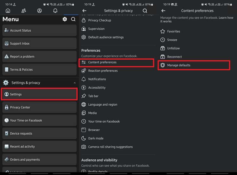 locate content preferences and manage defaults 