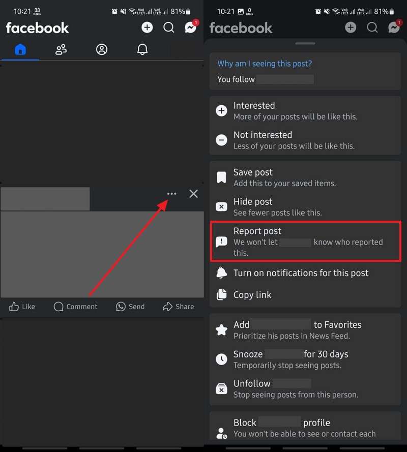 report inappropriate post on facebook