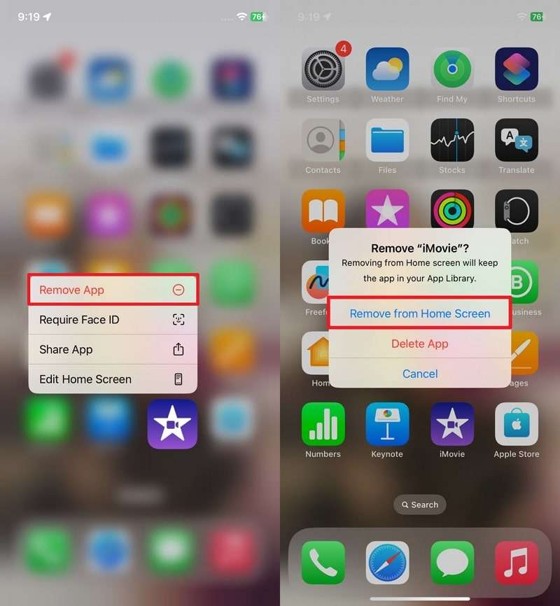 remove app from home screen