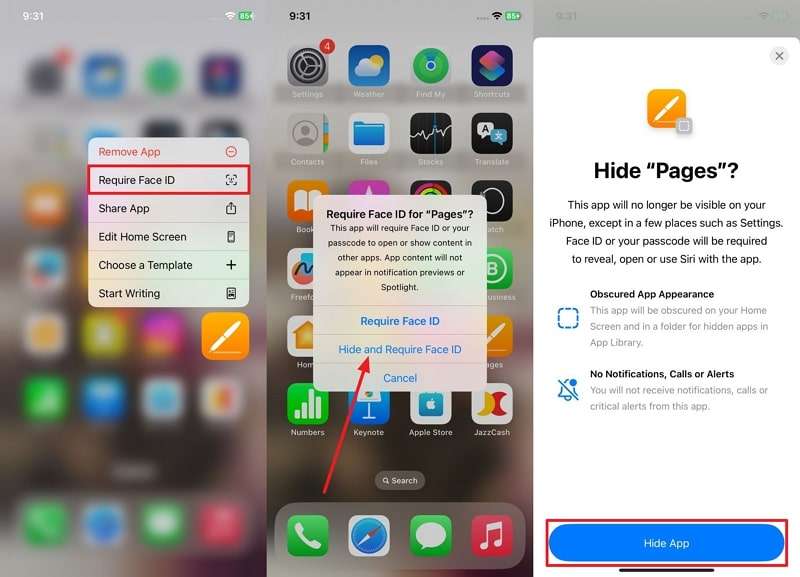 hide app and require face id