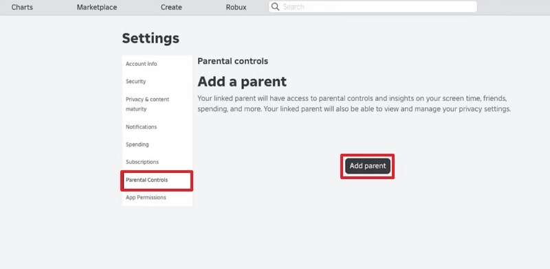 add parent from parental control settings 