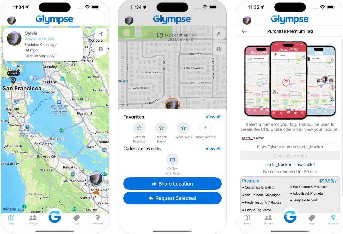 Glympse app sharing live GPS location with temporary private link