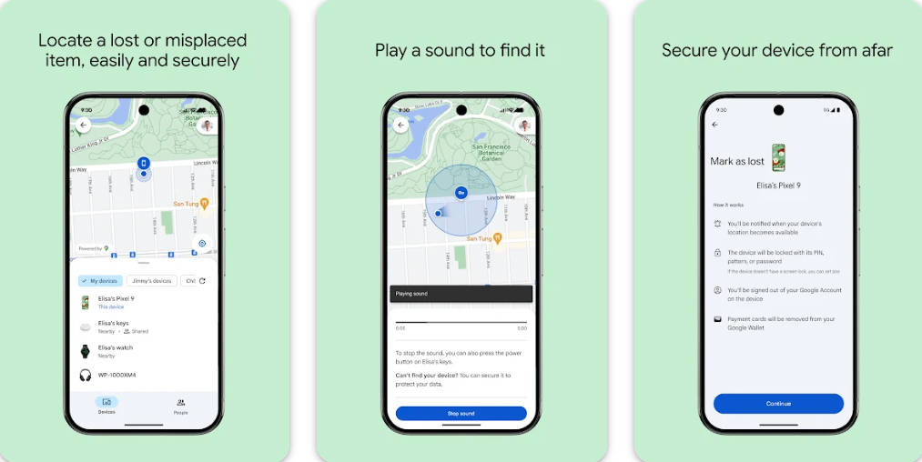 Find My Device tracking Android phone with map and lock options