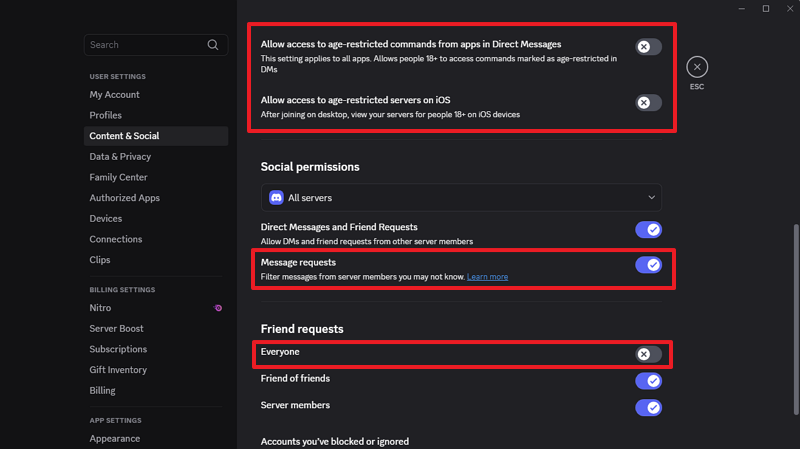 enable friend and message request 