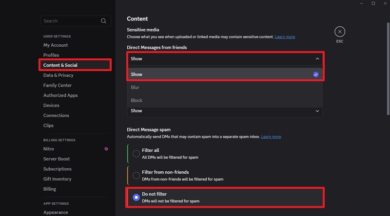 do not filter and show messages 