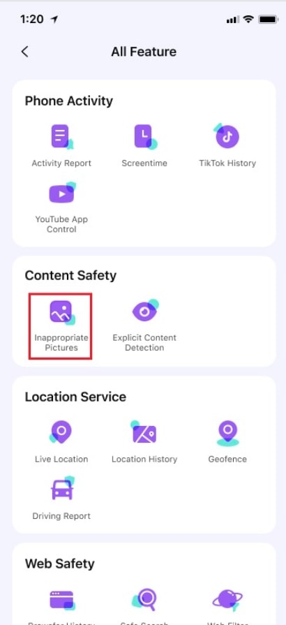 locate inappropriate pictures feature 