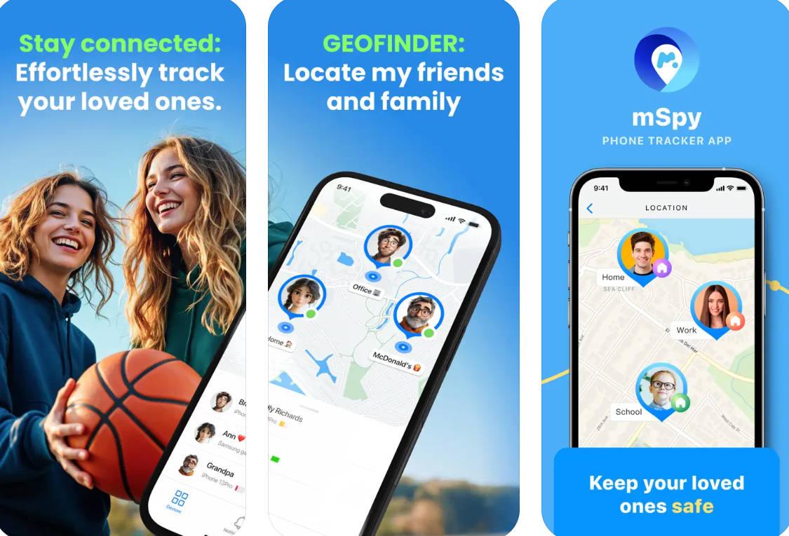 mSpy showing hidden GPS tracking and app usage monitoring tools
