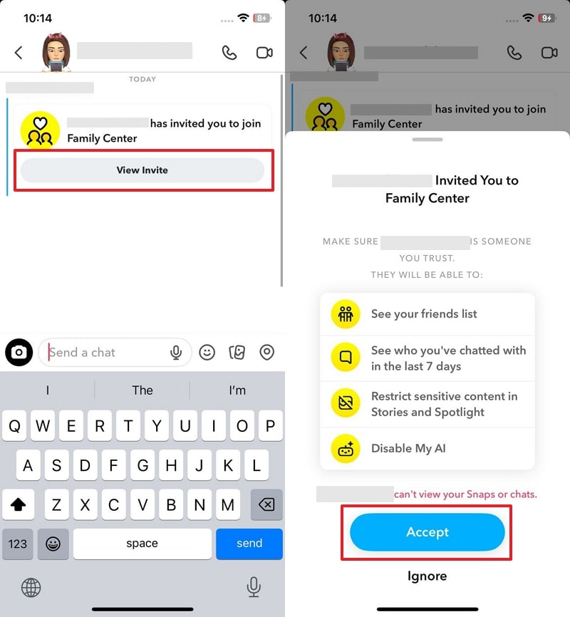 accept request from kids phone 