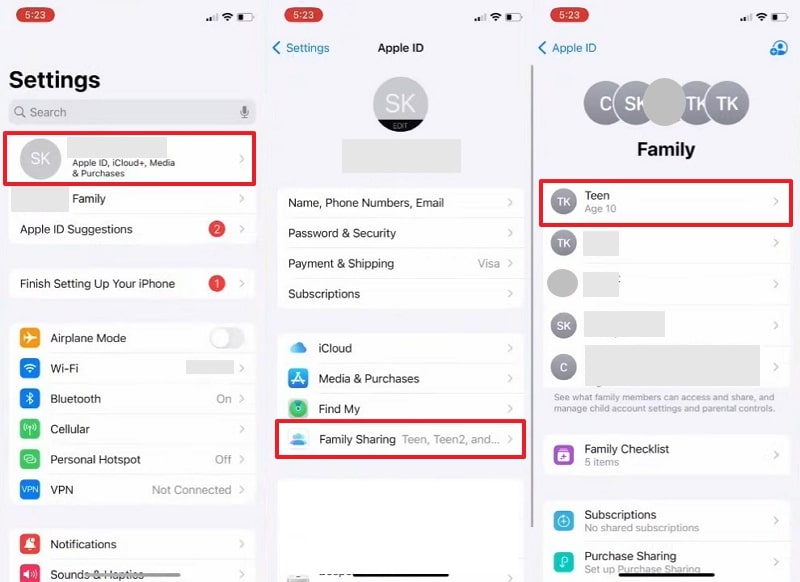 approach teen family sharing settings ios 