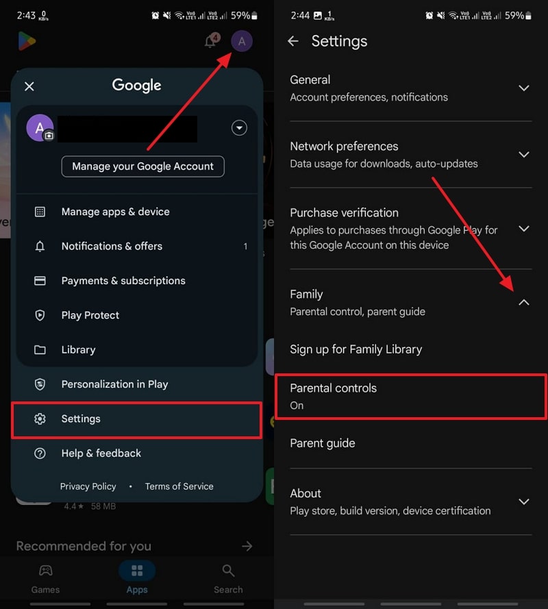 access parental control play store 