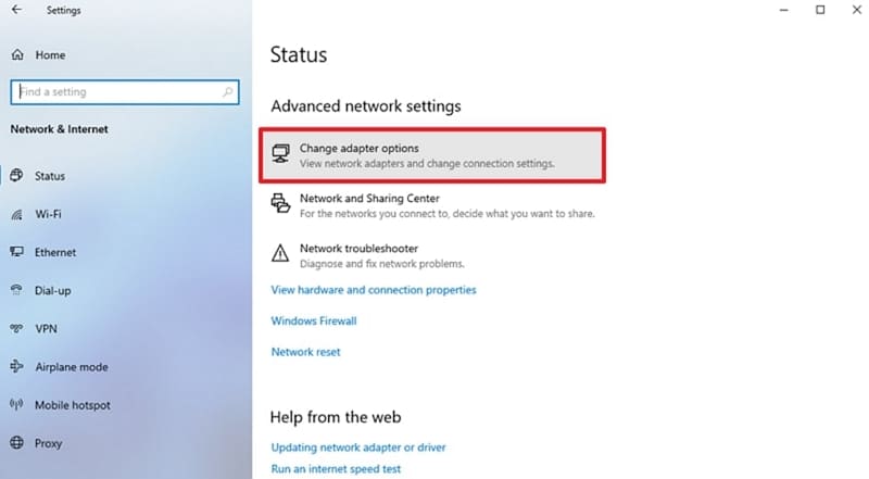 click change adapter options 