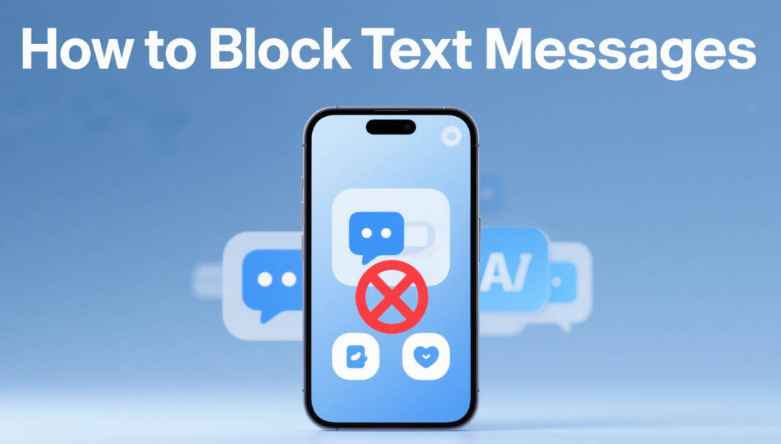 Block text messages banner illustration