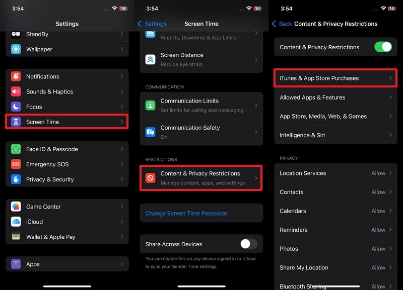 get content & privacy restriction settings 