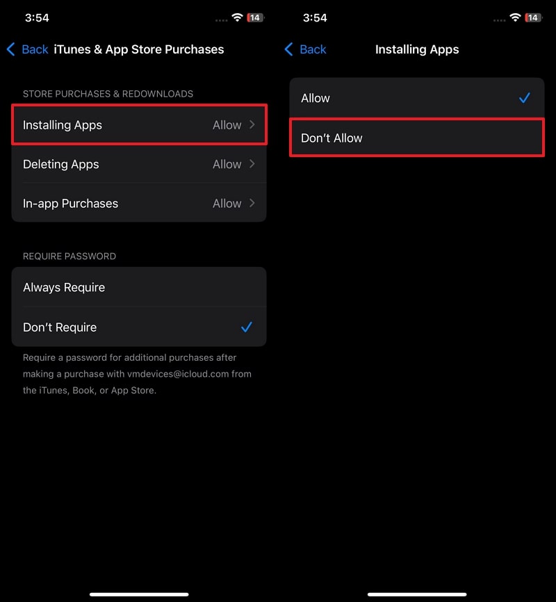 dont allow installing apps iphone 