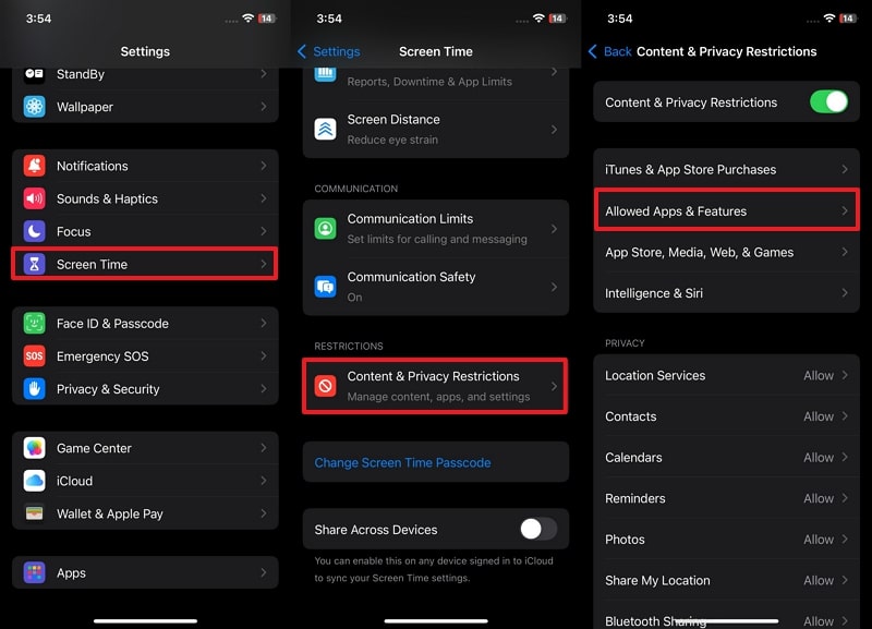 access allows apps & features settings