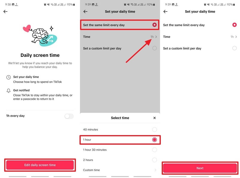 select time and set everyday limit