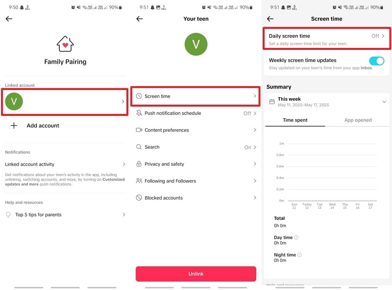adjust screen time for linked accounts 