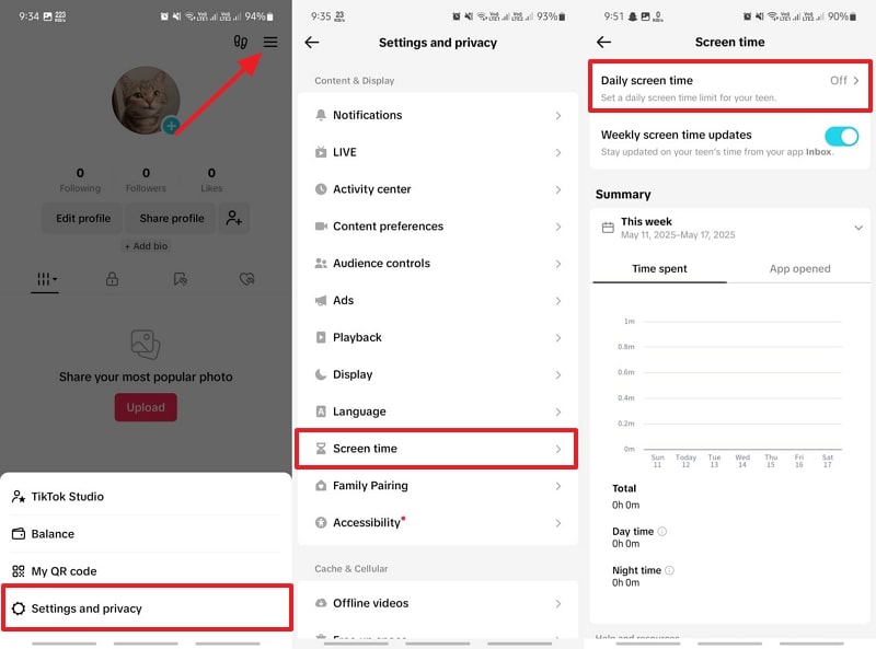enable screen time limit from settings 