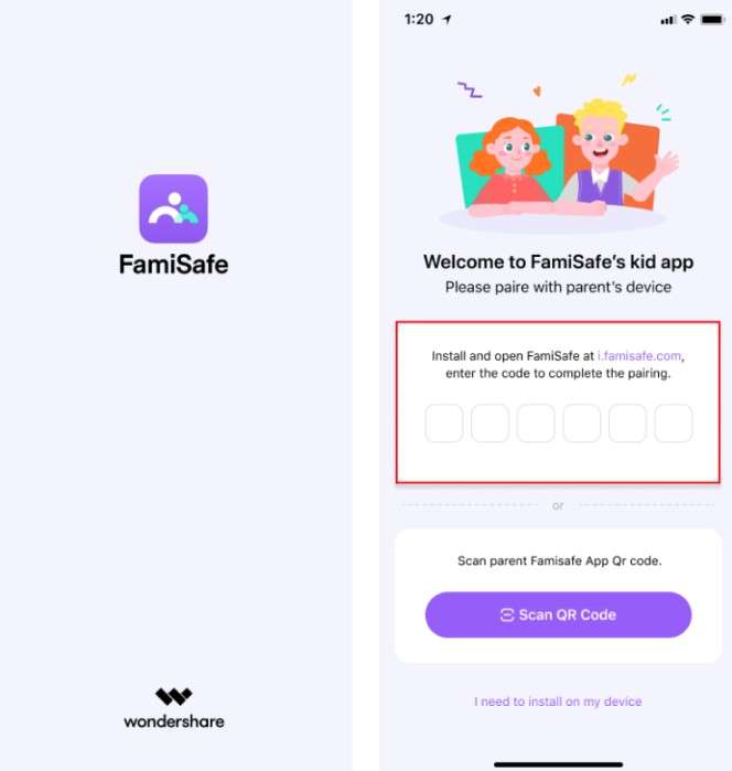 enter a pairing code in Fammy