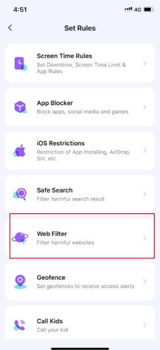 access the Web Filter feature in FamiSafe