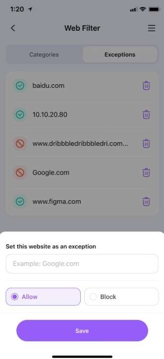 save Reddit website block in FamiSafe