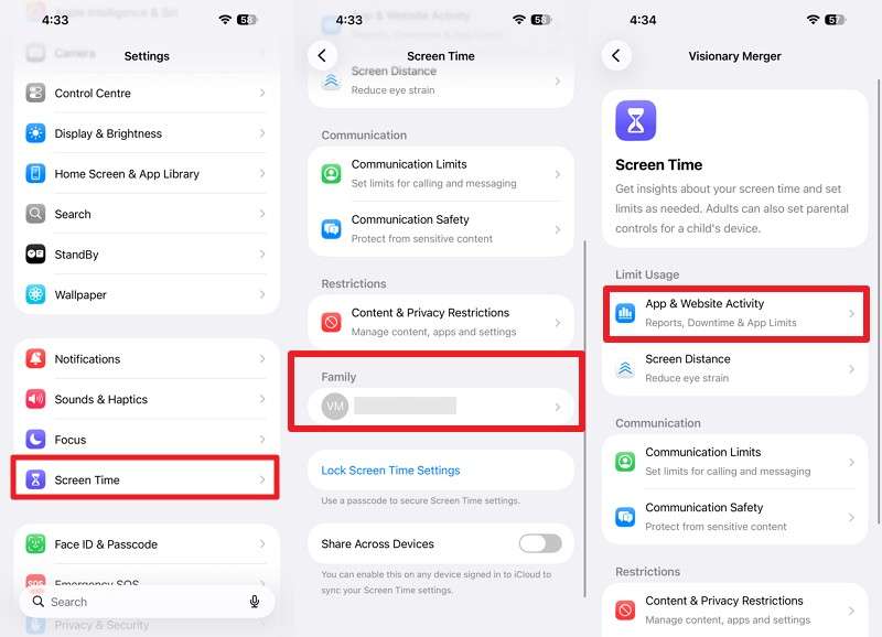 go to Screen Time on iPhone