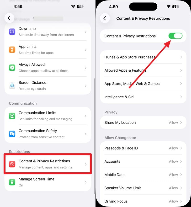 open Content and Privacy Restrictions