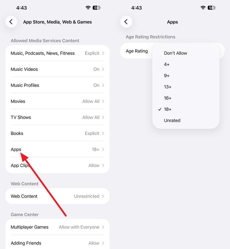 choose an app age rating in Screen Time