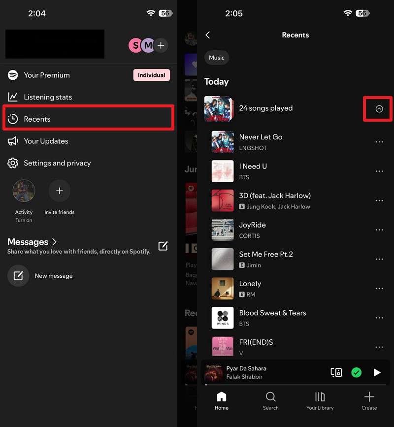 go to Recents in the Spotify app