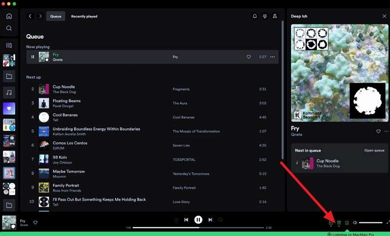 click the Queue icon in Spotify desktop