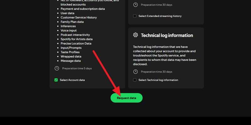 request data on Spotify