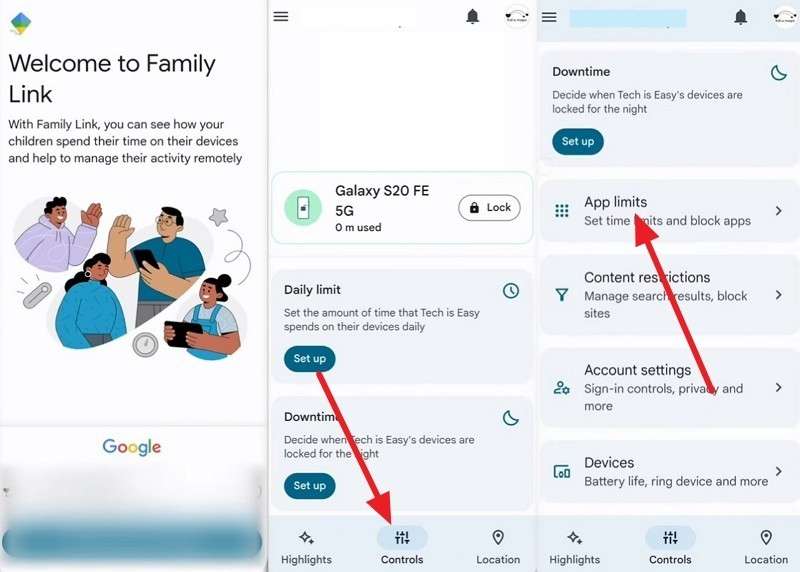 go to app limits in Family Link