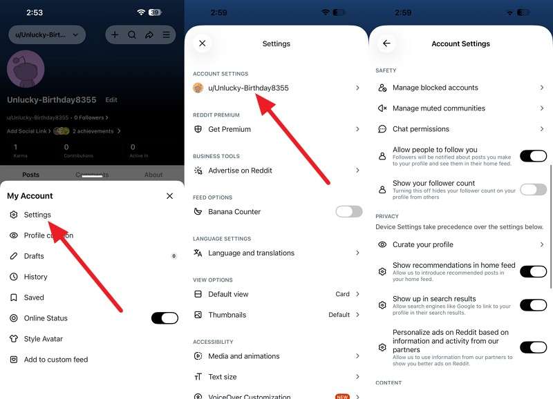 go to Reddit settings