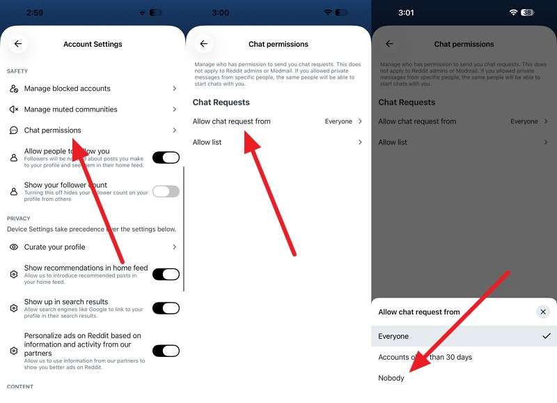set Reddit chat requests to Nobody