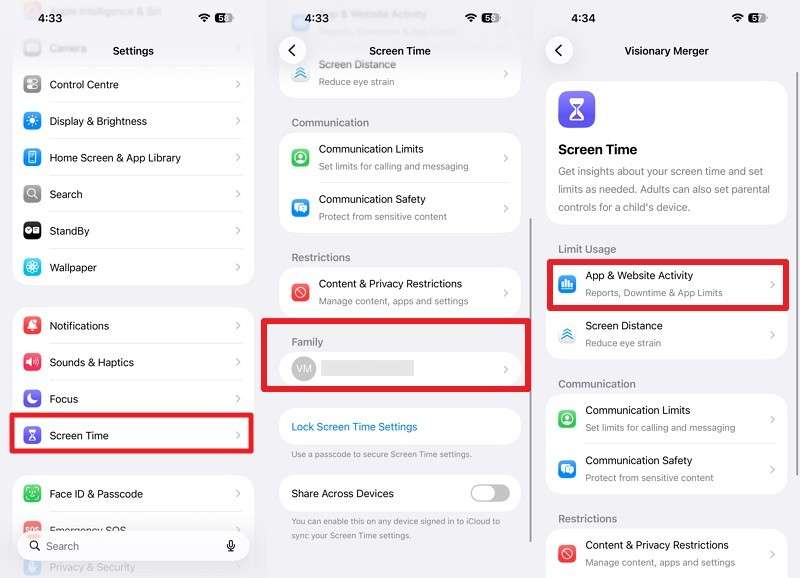 go to Family in iPhone Screen Time