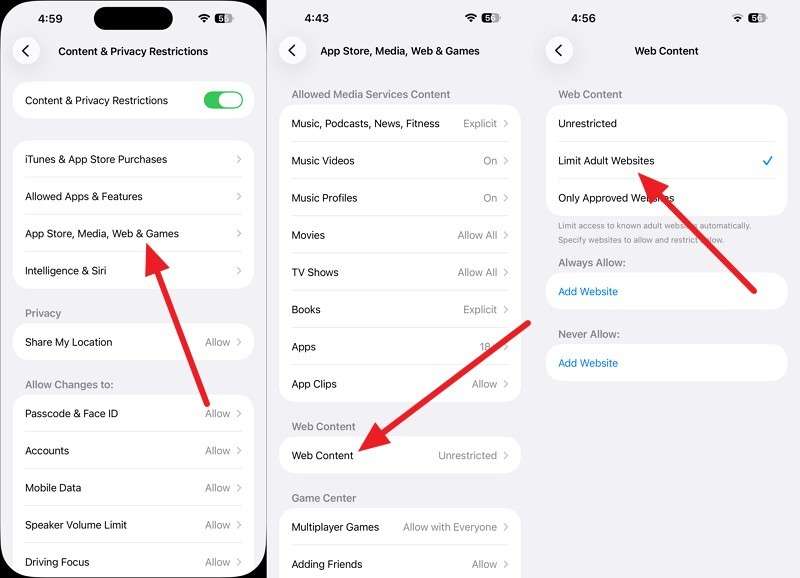 open web content settings on iPhone
