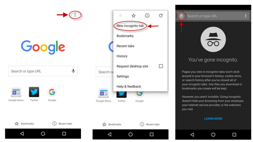 how to enable incognito mode android