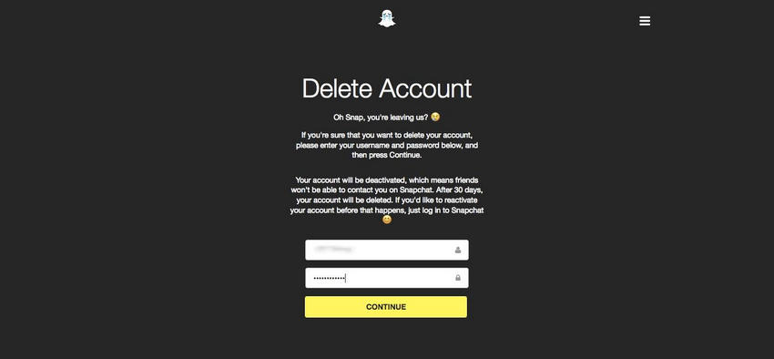 suppression du compte Snapchat