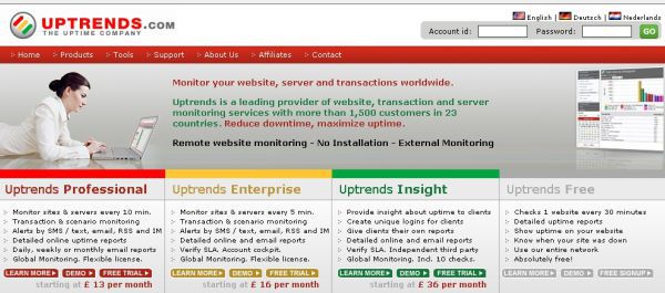 monitoramento grátis de websites - Uptrends