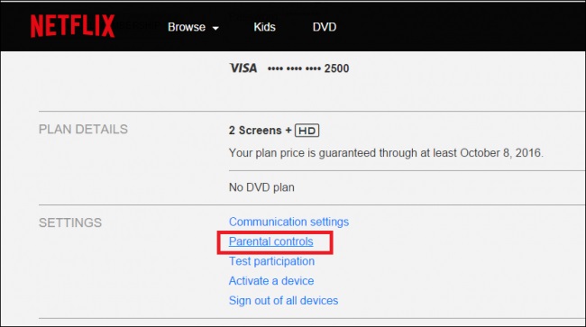 set parental controls on my Netflix account